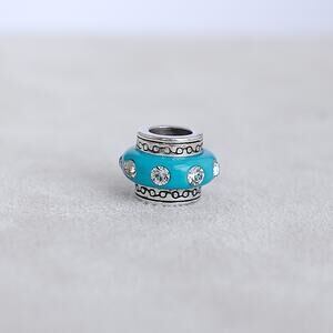 Brighton Barrel Charm Spacer Bead Blue Enamel Rhinestone Silver Plated Retired
